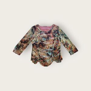 Vintage Y2k early 2000s pastel floral ruched mesh dainty shirt